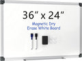 VUSIGN 36" x 24" Magnetic Whiteboard for Wall, Dry Erase Board with Silver Aluminum Frame, Hanging White Board for Office, Home, Classroom – Includes 1 Eraser, 2 Multicolor Markers & 4 Magnets