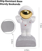 Kakizzy Decorative Space Theme Bookends - Astronaut Resin Bookends with Anti-Slip Base - Sturdy, Fun & Unique Book Holders for Heavy Books (Gold)