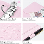 Ospelelf Leather Mini Binder Vintage Hardcover 2 Inch Rings, Professional Small 3 Ring Binders Organizer Suitable for 5.5" x 8.5" Documents, Binder Dividers with Tabs, Pink
