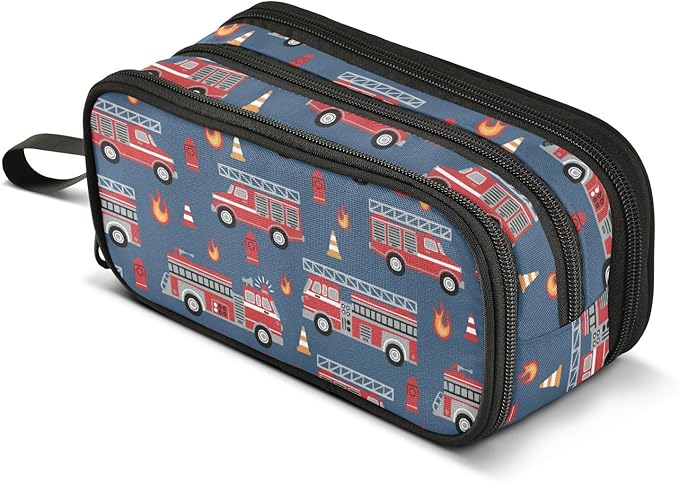 BOENLE Custom Fire Trucks Pencil Case Box Boys Girls Personalized Name Large Pencil Pouch Stationery Pen Bag Organizer for Kids Adults School Office