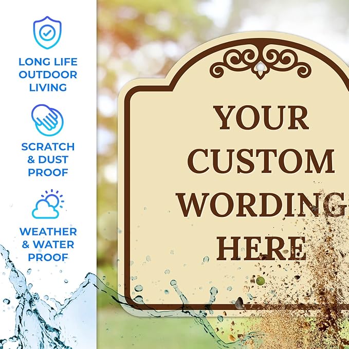 Custom Decorative Sign, Personalized Metal Sign for Business, Driveway, Home, Airbnb, Office Door Plaque,Brown Border Sign, 12x12 Inches, ACM, Fade Resistant, Made in USA by Sigo Signs