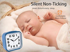 Tinload 5.5" Large No Ticking Analog Alarm Clock,Silent Readable for Seniors,Easy to Set,Gradual Rise Alarm,Big Numbers,Gentle Wake,Snooze, Lighted on Demand,Battery Operated,Blue