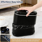 PAVSTINE Mini Trash Can for Desk with 5 Rolls of Trash Bags, Small Press-Top Countertop Garbage Bin, Removable Waste Basket for Bedroom, Vanity, Coffee Table, Kitchen (Black Full-Lid)