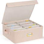 Erogeen Decorative Photo Storage Box with lid 4x6, 8 Inner Photo Organizer with Dividers, Memory Storage Box for Pictures, Stamps, Keepsakes (Beige)