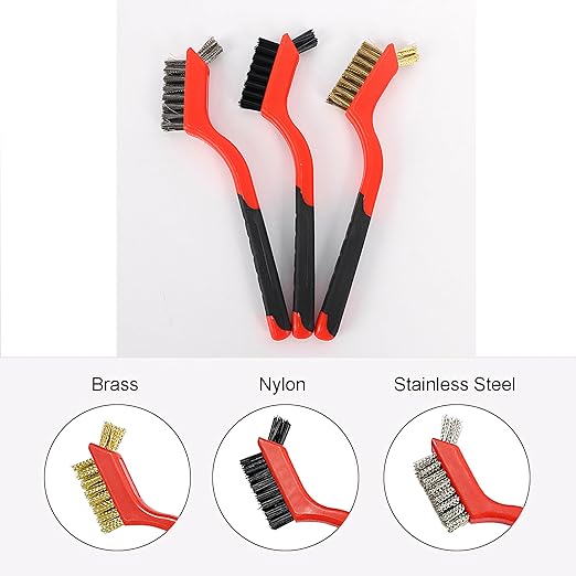 XDMTWLKJ Small Wire Brushes Set for Cleaning Rust Removal in Holes, 3pcs Brass/Stainless Steel/Nylon Brushes