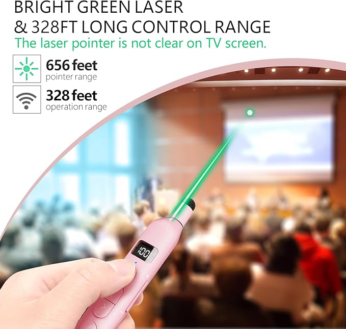 Norwii N21 Bluetooth Presentation Clicker with Telescopic Teaching Pointer, Presentation Remote with Retractable Stick for PowerPiont, Wireless Presenter, Slide Advancer - Pink