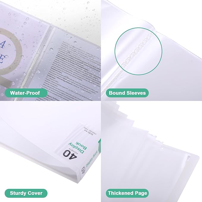 Phyxin 20-Pocket Portfolio Binder Organizer, Binder Sheet Protectors 8.5" x 11", Displaying 40 Page Plastic Folders for Documents, Document Organizer for Concert, Artwork, School & Office Use, White