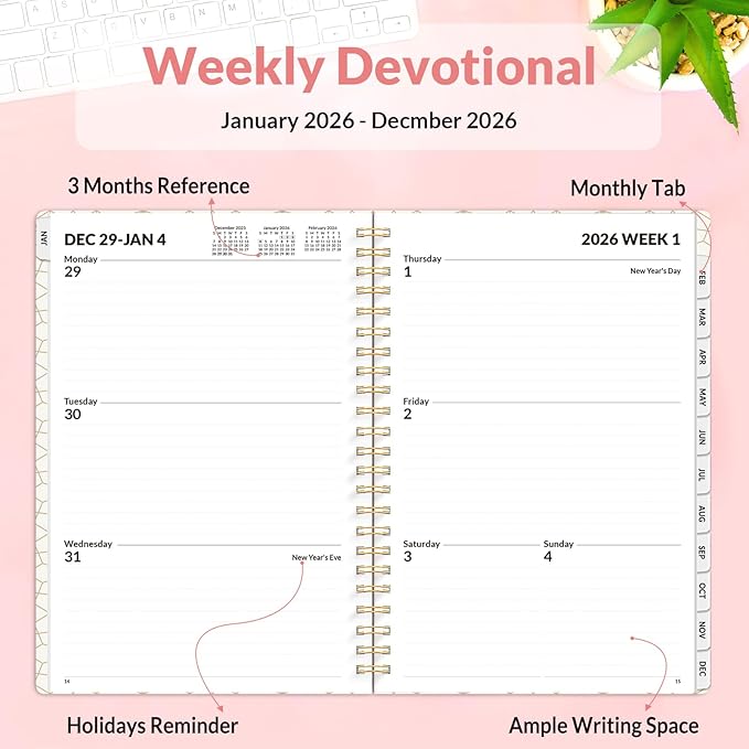 SUNEE 2026 Planner, Weekly and Monthly Calendar Planner, January 2026-December 2026, Daily Agenda with Tabs, Note Pages, Spiral Binding, 6.4"x8.3", Colorful Flowers