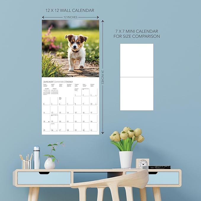 Graphique 2026 Puppy Love Wall Calendar | 12” x 12” | Thick Paper | Home & Office Organizer | Large Monthly Grid | 3 Languages & Marked Holidays | 4 Month Preview Page for 2027
