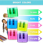 60 Pack Pencil Sharpeners Bulk - Colored Handheld Pencil Crayon Double Hole Sharpener, School Classroom Supplies