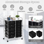 COSTWAY 15 Drawer Rolling Storage Cart, Multipurpose Mobile Storage Organizer w/Removable Drawers & Metal Frame, Utility Tools Paper Organizer on Wheels for Home, Office (Black)