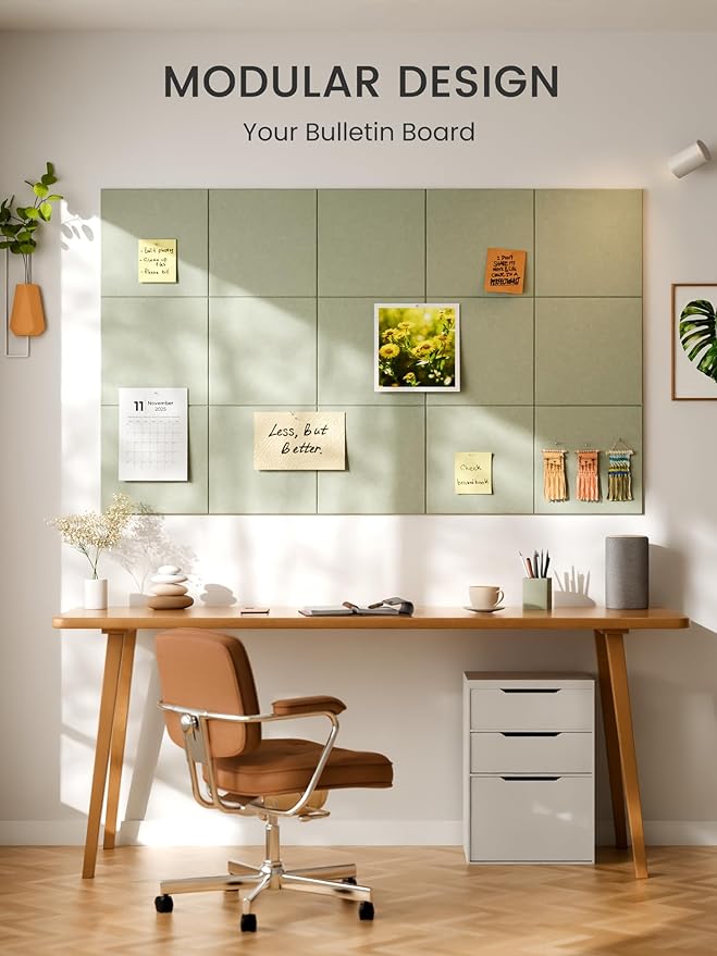 Bumusty Large Cork Board 47"x35" Alternative - 12 Pack Felt Wall Tiles with 70 Safe Removable Adhesive Tabs, 30 Pushpins, Cork Boards for Walls Pin Board Bulletin Board Office Decor (Sage)