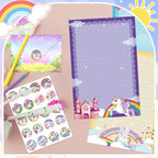 TaoBary 160 Pcs Stationery Paper Set 50 Double Sided Stationery Papers with 50 Matching Envelopes and 60 Round Dot Sticker, 10 Design(Unicorn,5.5 x 8.25 Inch)