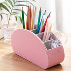 BONNY DODO Remote Control Holders Organizer Box with 5 Compartment PU Leather Multi-functional Office Desk Storage Caddy Store Tv Remote for Media Player,Brush,Pencil,Glassees&Office Supplies (Pink)