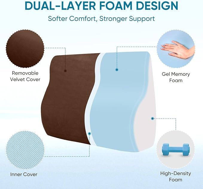 AHUAWA Lumbar Support Pillow for Recliner Chair and Couch, Memory Foam Back Cushion Ergonomic Large Back Support Pillow for Lower Back Pain Relief, with Soft Velvet