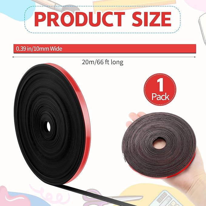 AmazingSpark Magnetic Tape Roll Thin Strips, 0.39 Inch x 66 Feet Magnetic Board Dividers Whiteboard Graphic Decorative Tape Marking Line for Classroom Office Art Accessories(Red)