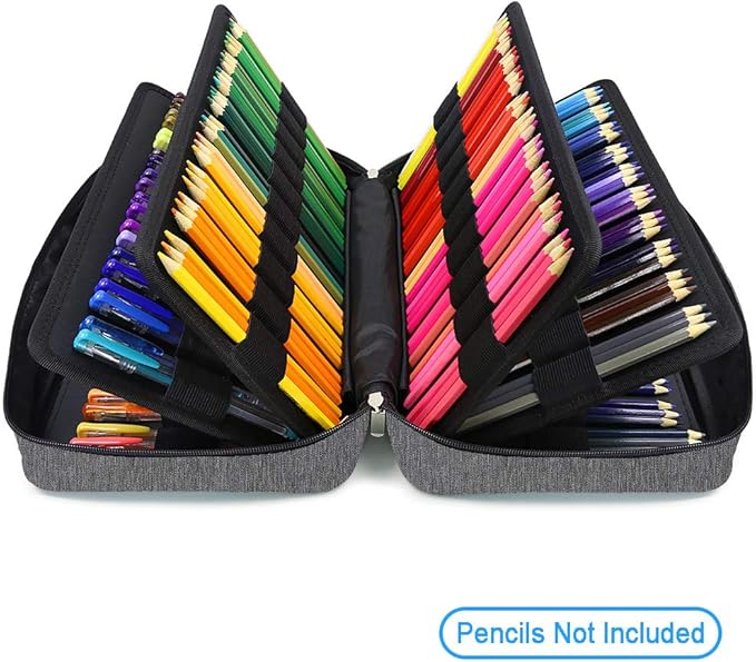 YOUSHARES Big Capacity Colored Pencil Case - 300 Slots large Pen Case Organizer with Multilayer Holder for Prismacolor Colored Pencils & Gel Pen (Grey)