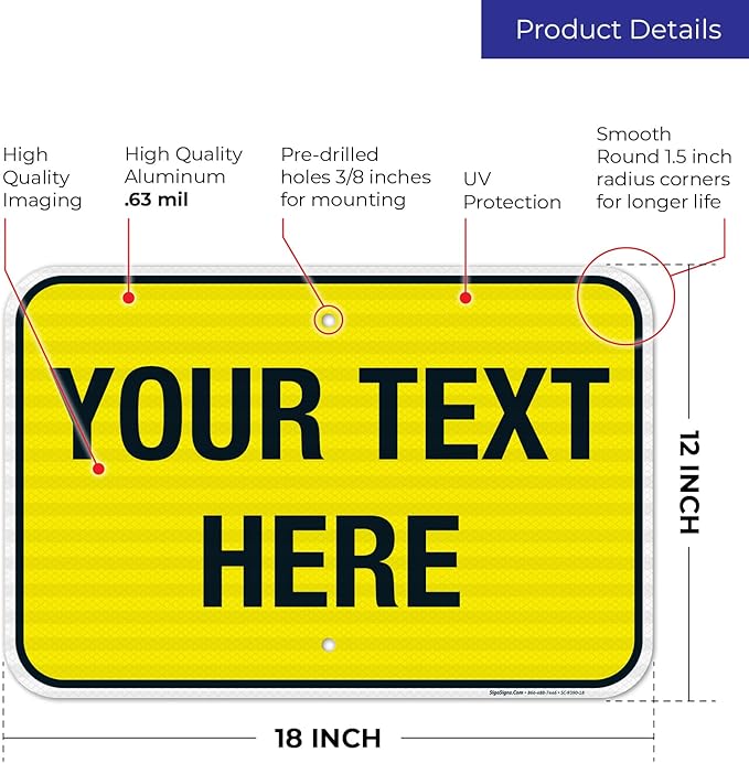 Personalized Custom Yellow Background Customize for Office, Business, Workplace, Home, Airbnb, Delivery Sign, 12x18 Inches, 3M EGP Reflective .063 Aluminum, Fade Resistant, Made in USA by Sigo Signs