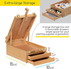 MEEDEN Large Tabletop Easel Sketchbox, Adjustable Solid Beech Wood Desktop Easel Box, Travel Easel for Artists, Table Top easels for Painting, Wooden Art Storage Box for Artist, Adults & Beginners
