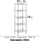Regal Altair 18" Deep x 24" Wide x 74" Height Wire Shelving Kit | 5-Tier | NSF Commercial Storage Rack Unit