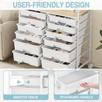 Rolling Storage Cart with 12 Drawers, Wooden Tabletop Utility Cart for Craft Storage, Art Supply Storage & Home Office Organization, Teacher Cart with Wheels for Classroom, School (White)