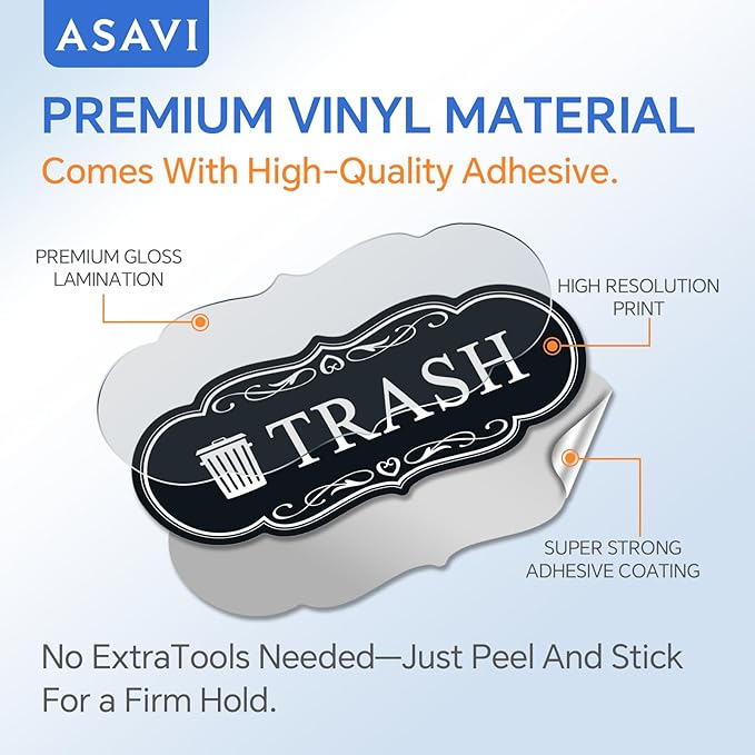 ASAVI Trash & Recycle Stickers – 2-Pack Self-Adhesive Vinyl Labels, Waterproof & Durable (Green Black, Medium 6.3 x 2.7 inches)