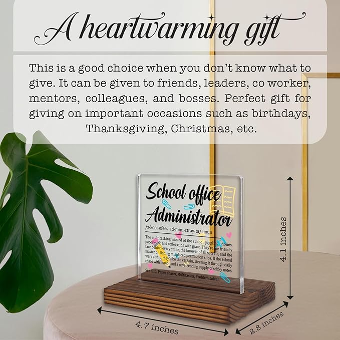 School Office Administrator Gift Sign, Appreciation Plaque for School Secretary or Admin Staff, Funny Thank You Desk Decor for Office Professionals PA070