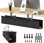 KIGJU Under Desk Cable Management Tray, 40-inch No-Drill Cord Organizer with Anti-Sag Reinforced Base, Fabric Wire Management Hider for Standing Desk, Office & Gaming Accessories - Black