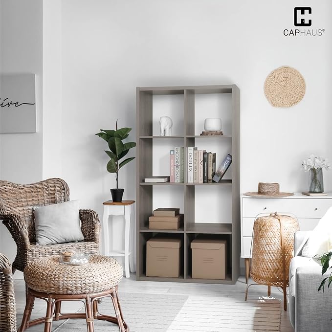 CAPHAUS Sturdy Room 13-Inch Cube Storage Organizer Shelf, with Extra Thick Exterior Edge, Open Storage Shelf Divider, Bookcase, 6/8/9 Cube, Colors Available in Rustic Grey Oak and White