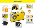 [TENDO°] Multi-Section Tape Dispenser ZO-508: Innovative Cutter for Custom Tape Width (Yellow)