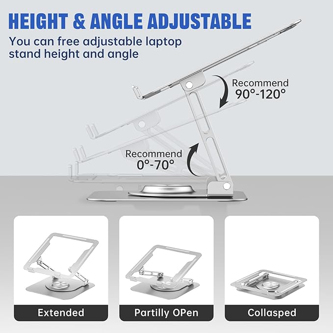 JOYEKY Laptop Stand for Desk, Adjustable Computer Stand with 360° Rotating Base, Ergonomic Laptop Riser for Collaborative Work, Foldable & Portable Laptop Stand, fits for All 10-16" Laptops
