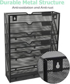 EASEPRES Desk File Organizer Mesh 6-Tier, Hanging Wall Mount Document Organization Stand, Desktop Vertical Mail Paper Folder Holder Rack with Bottom Tray for Office Home Cubicle, Sides Closed, Black