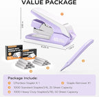 MARSROCK Effortless Stapler for Desk with 40-50 Sheet Capacity, 2000 Staples, 1-Touch Stapling, Ergonomic & Easy to Load Desktop Staplers, Heavy Duty Stapler, and Magnetic Staple Remover, Purple