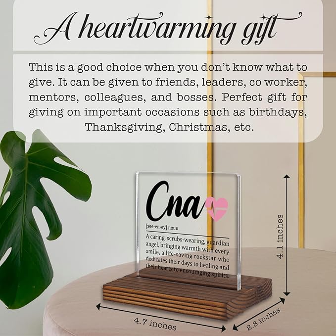 CNA Appreciation Gift Desk Sign, Thank You Plaque for Certified Nursing Assistants, Nursing Home Staff Recognition Gift for Women Men, Office Decor PA055