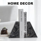 Karibiber Marble Bookends for Heavy Books, Decorative Book Ends for Shelves, Titanium Black Stone Durable and Heavy-Duty Book Ends for Hardback Books & CDS, Unique Book Stopper & Holder, Set of 2