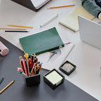 CMLKLZD Black Desk Organizer Set of 3 - Wood Office Desk Accessories - Desk Organizers and Accessories for Women Men - Set incl. Pencil Pen Holder, Paperclip Storage and Sticky Note Holder