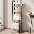 Hzuaneri Ladder Shelf, Bookshelf Bookcase, Freestanding Corner Storage Shelve with 2 Hooks for Home Office, Living Room, Kitchen, Bedroom, Industrial, 11.8"D x 13.4"W x 47.2"H, Rustic Brown BC13201B
