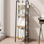 Hzuaneri Ladder Shelf, Bookshelf Bookcase, Freestanding Corner Storage Shelve with 2 Hooks for Home Office, Living Room, Kitchen, Bedroom, Industrial, 11.8"D x 13.4"W x 47.2"H, Rustic Brown BC13201B