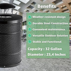Zedfire 32 Gallon Perforated Waste Bin with Rain Bonnet Lid, Steel Outdoor Heavy-Duty Commercial Trash Can, Round Recycle Container, Durable Garbage Can for Parks, Municipalities, Parking, Schools