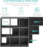 Best Choice Products 9-Cube Storage Organizer, 11in Shelf Opening, Bookcase, Display Shelf, Customizable w/ 3 Removable Back Panels - Dark Gray