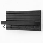 Lwenki Decorative Key Holder for Wall with Shelf, Entryway Shelf with Hooks Holds Leashes, Jackets and Glasses – Sturdy Wood Keyholder Entrance Hanger with Mounting Hardware (Black, Medium)