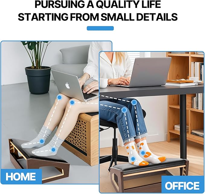 XINGMIAOWJ Ergonomic Foot Rest, 4 Adjustable Height Foot Stool,Footrest Under Desk， Soft Cushions, Foot Rest Office,Improving Posture, Promoting Blood Circulation（Espresso）