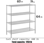 Regal Altair 24" Deep x 60" Wide x 64" Height Wire Shelving Kit | 4-Tier | NSF Commercial Storage Rack Unit
