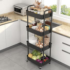 Sywhitta 4-Tier Plastic Rolling Utility Cart with Handle, Multi-Functional Storage Trolley for Office, Living Room, Kitchen, Movable Storage Organizer with Wheels, Black