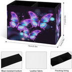 Famame Flying Butterflies Purple Pencil Holder for Desk, Leather Desktop Container Pen Cup Storage Study Table Pen Organizer Makeup Brush Holder for Classroom Office Home