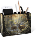 Famame Two Deer Autumn River Pencil Holder for Desk, Leather Desktop Container Pen Cup Storage Study Table Pen Organizer Makeup Brush Holder for Classroom Office Home