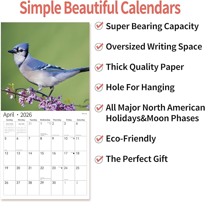 2026 Wall Calendar,Calendar 2026, November 2025 - December 2026, Wall Calendar Song Birds, 12" x 24" Opened,Full Page Months Thick & Sturdy Paper for Calendar Organizing & Planning