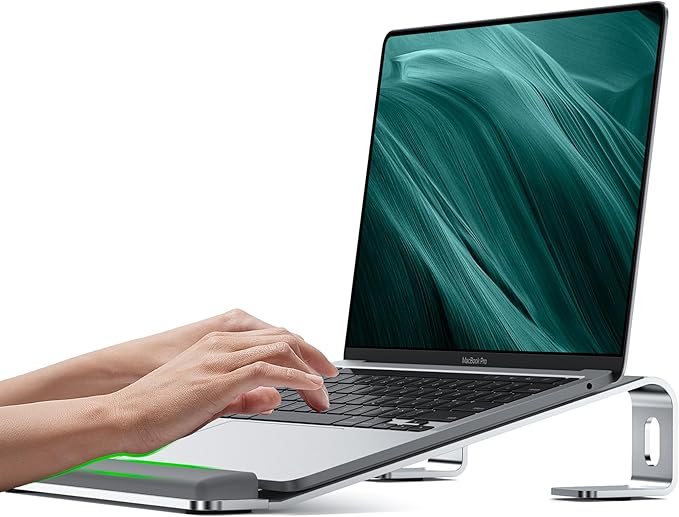 JCZT Aluminum Laptop Stand, Notebook Stand with Wrist Rest, Ergonomic Detachable Laptop Mount, Computer Stand Compatible with 10-17'' All Laptops Such as MacBook Air Pro/HP/Dell/Lenovo, Silver