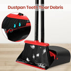 TreeLen Dust Pan and Broom/Dustpan Cleans Broom Combo with 52" Long Handle for Home Kitchen Room Office Lobby Floor Use Upright Stand Up Broom and Dustpan Set - Black/Red
