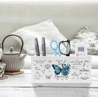 Exqcom Just Breathe Inspirational Pen Pencil Holder, Therapy Office Decor, Teal Butterfly Flower Mental Health Pencil Pen Holder Organizer for Home Counseling Office Desk Accessories
